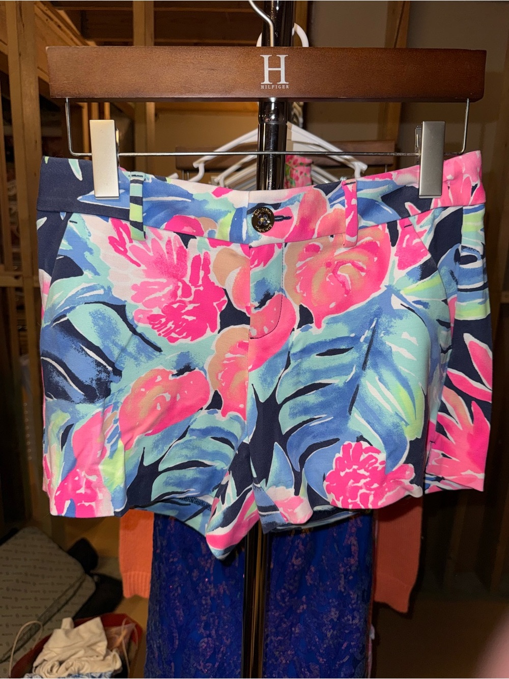 Lilly Pulitzer High-Waist Floral Shorts in Pink, Blue & Green